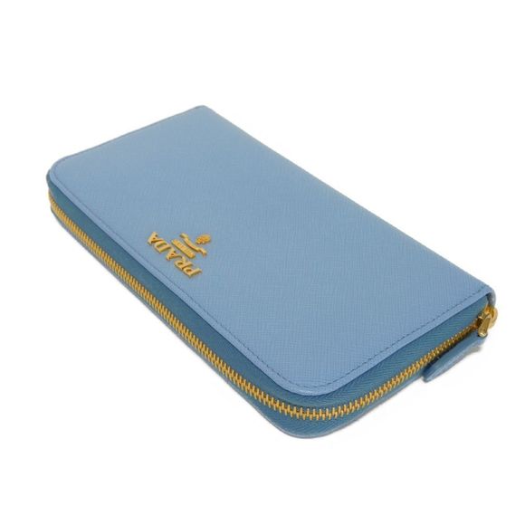 Prada Blue Leather Saffiano Around Wallet Zip - Picture 4 of 12